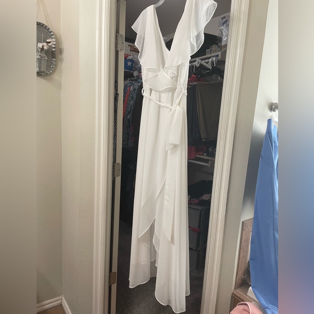 Baltic Born White Asymmetrical Ruffle Dress